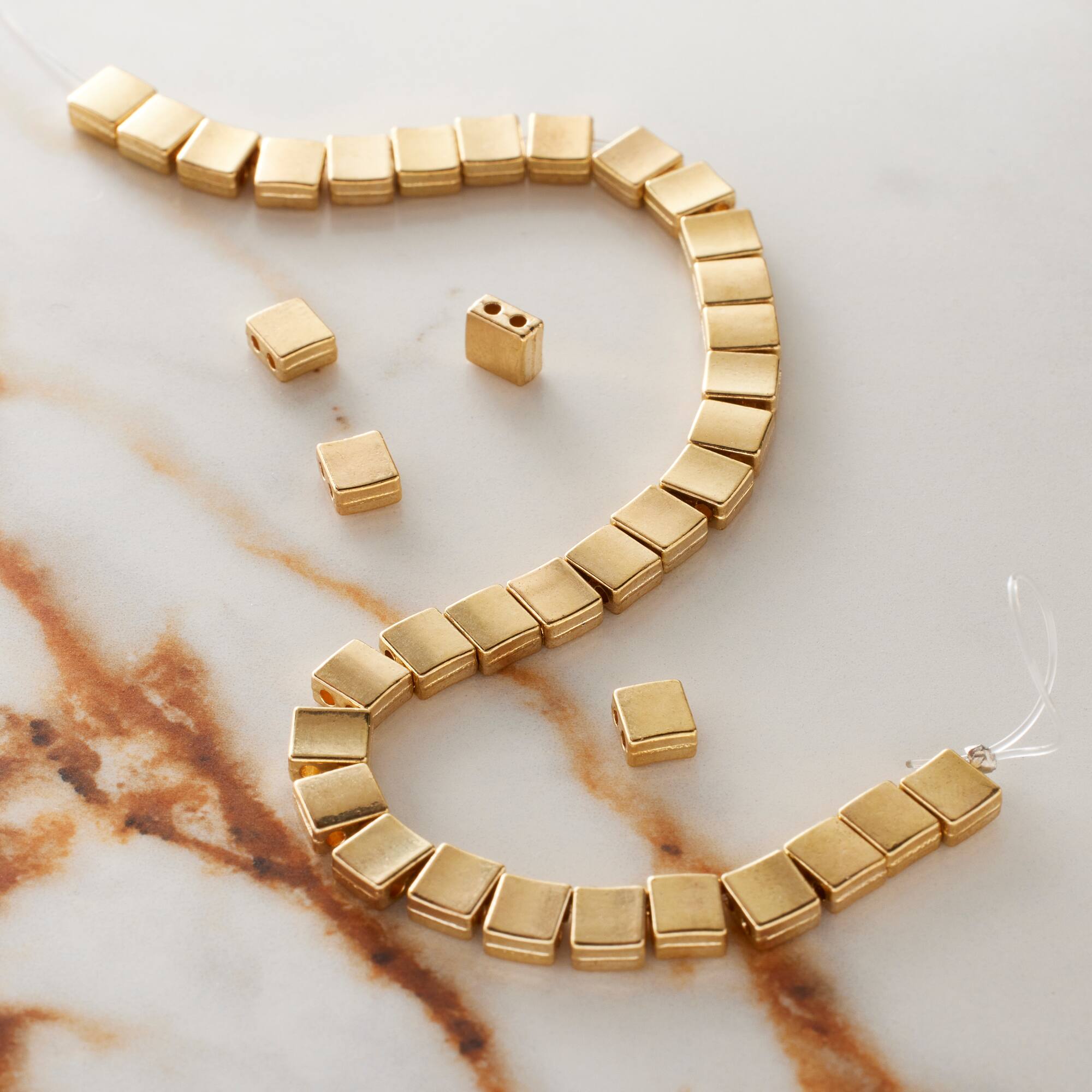 Gold Double Hole Metal Square Beads, 5mm by Bead Landing™